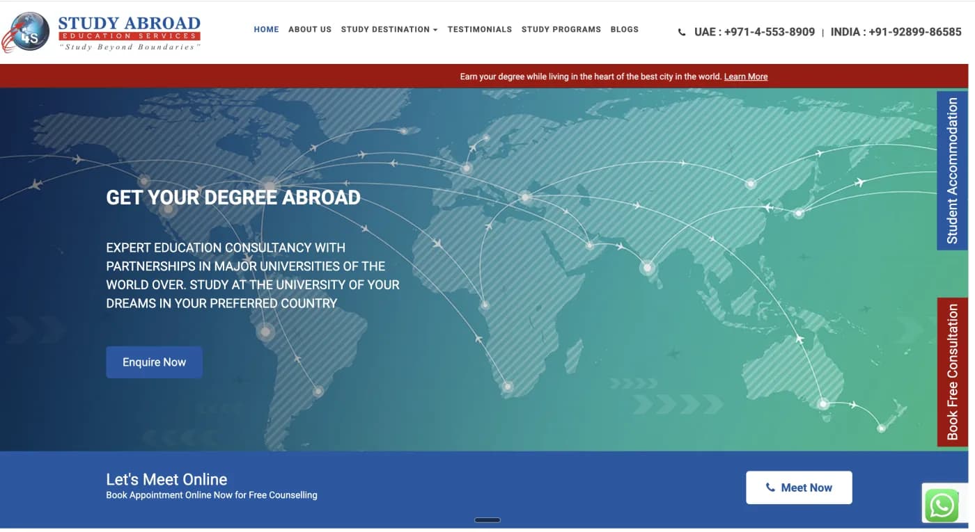 Screenshot of the 4S Study Abroad website
