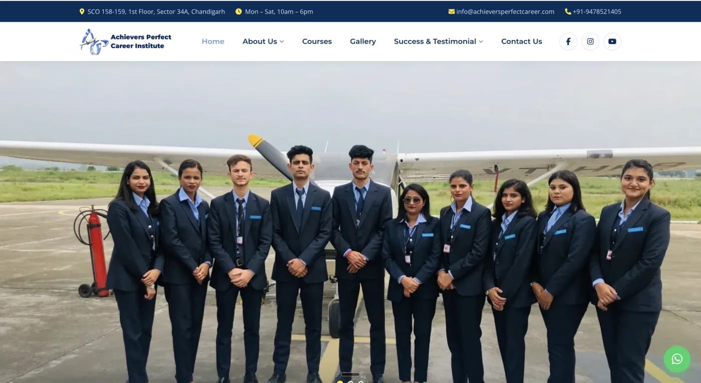 Screenshot of the Achievers Perfect Career Institute website