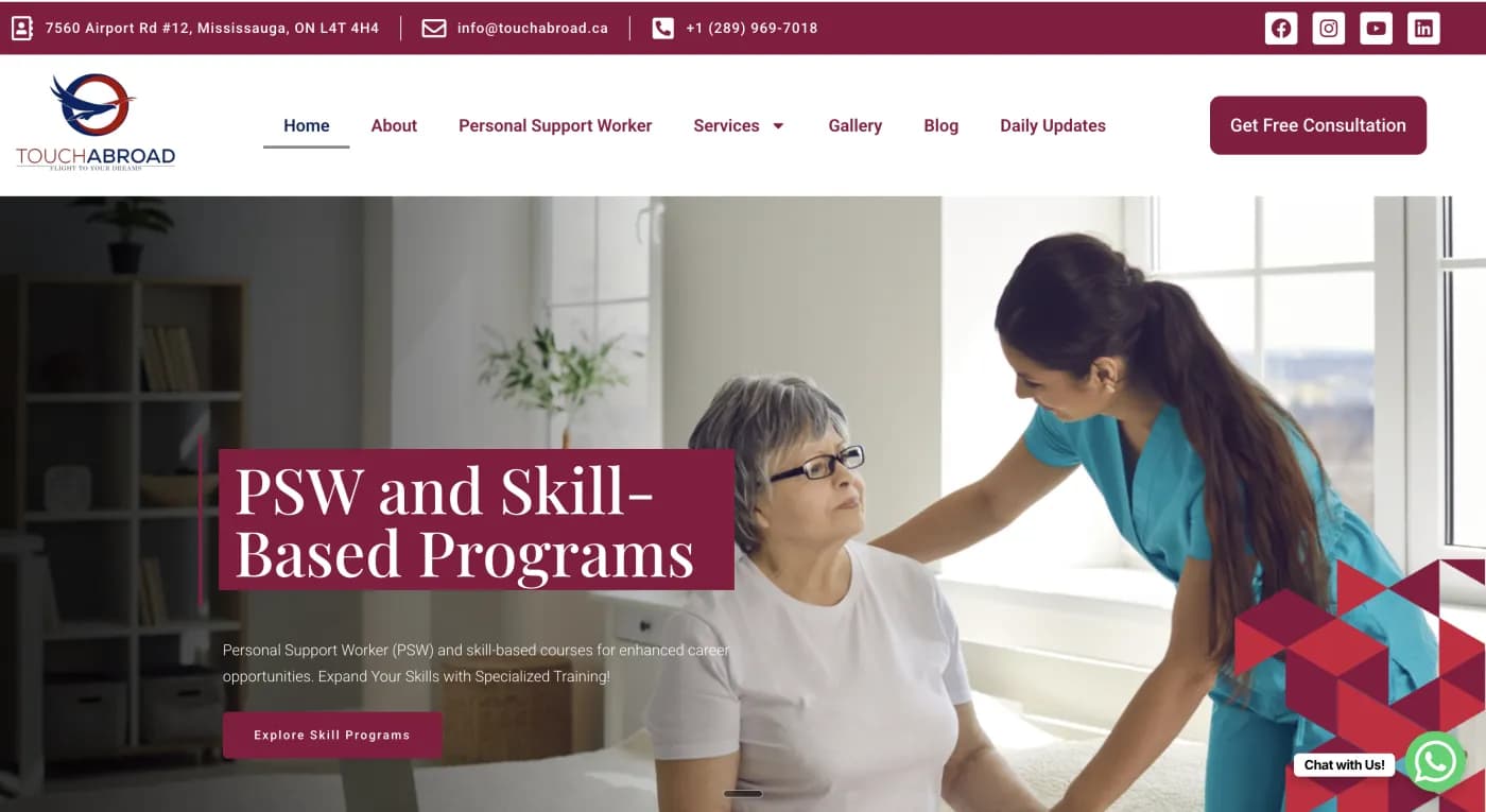 Screenshot of the Touch Abroad website