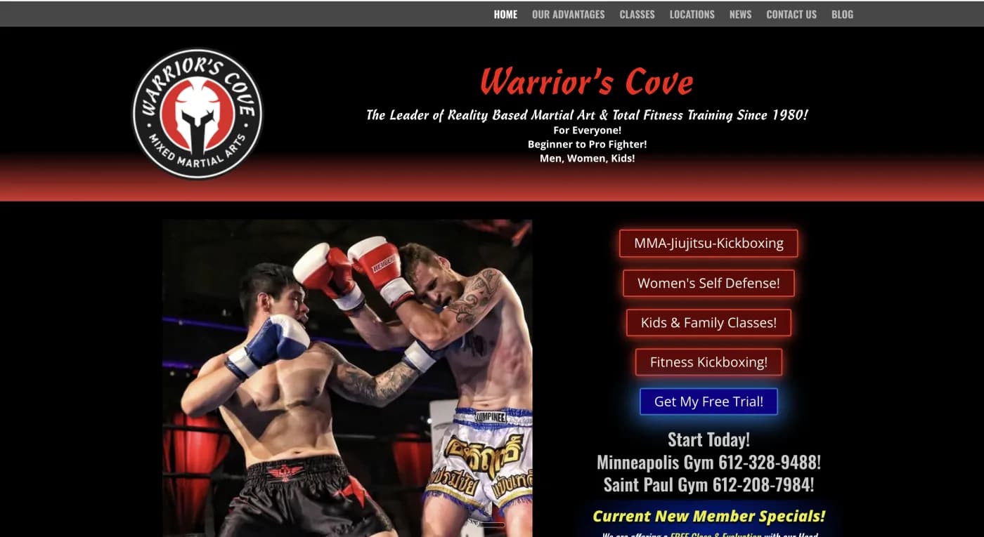 Screenshot of the Warrior's Cove website