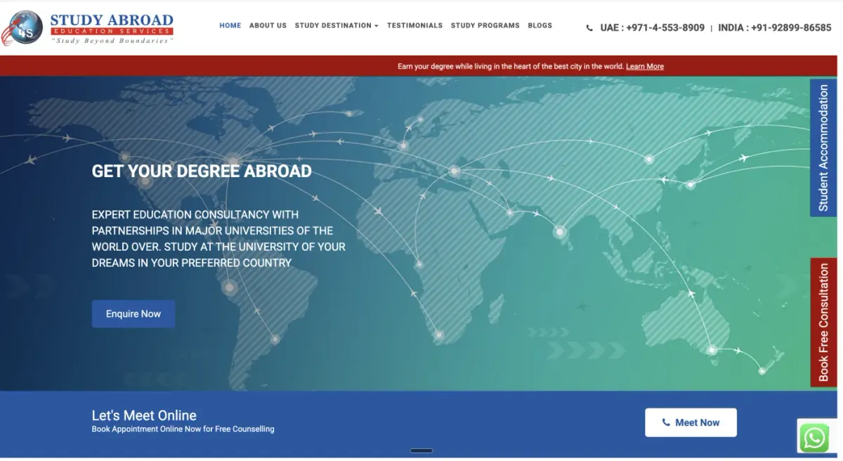 4S Study Abroad website, a overseas education client of Sushant Rana