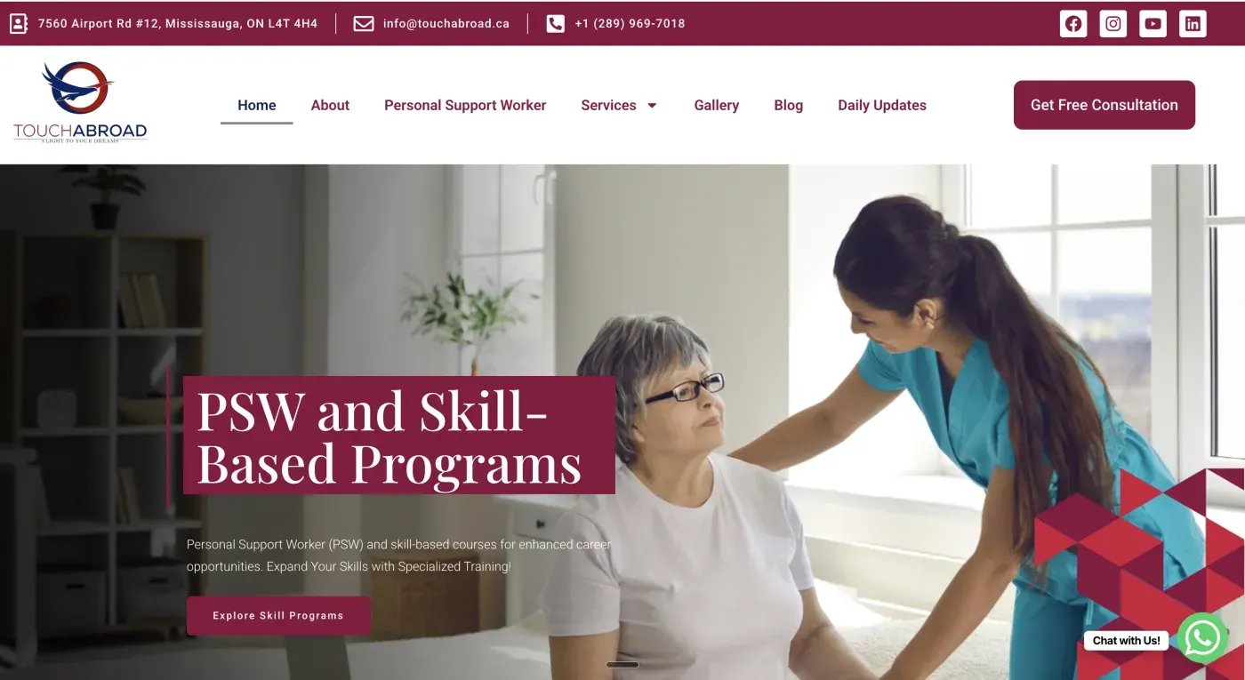 Screenshot of the Touch Abroad website