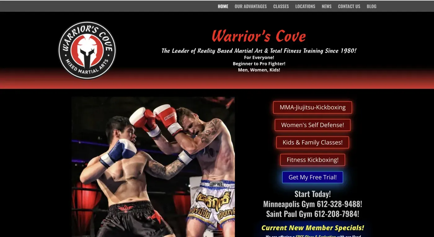 Screenshot of the Warrior's Cove website